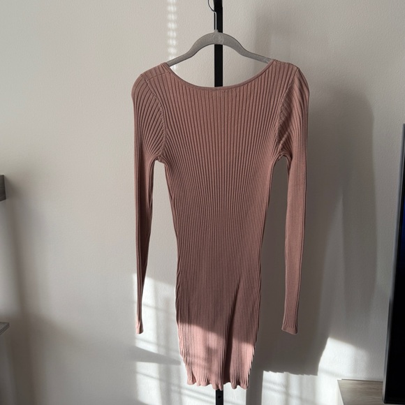 H&M Long Sleeve Ribbed Dress Dusty Rose Size Small - Picture 4 of 5